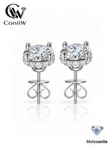 ConiiW S925莫桑石四爪耳环，经典优雅的中性设计，适合情侣、外出、约会、晚餐等场合，是情人节、生日、结婚纪念日、求婚的绝佳礼物之选。 - 銀色 - 查看 10