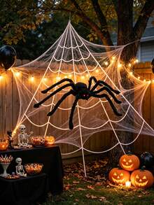 1 Set Giant Halloween Spider Web, Triangular Spider Web (Includes Ground Stakes), Realistic Large Spider, Suitable For Yard Lawn Party Haunted House Decoration, Halloween Theme Party Backdrop Decor - A - View 4