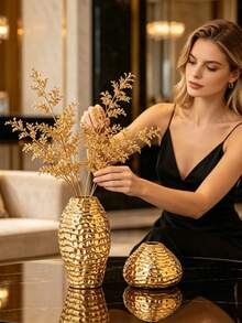 1 Piece Gold Honeycomb Textured Ceramic Vase - 1PC - View 9