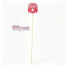 28/58pcs/Christmas Ugly Sweater Bamboo Cocktail Picks, Decorative Food Picks For Fruit Appetizer Cupcake, Xmas Party Charcuterie Board Decor Supplies - Red - View 9