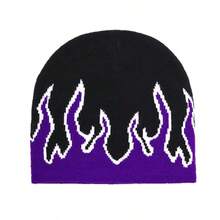 1 Piece Of Men's Personalized Y2K Flame Jacquard Knitted Hat Beanie Suitable For Autumn And Winter Warmth Daily Outing Wear - Multicolor - View 6
