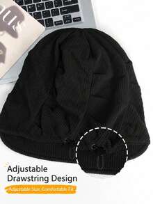 1pc Women's Corduroy Knitted Newsboy Cap, Loose Fit Adjustable Drawstring Hat, Ribbed Texture, Warm Autumn/Winter Street Style Travel Hat - A - View 9