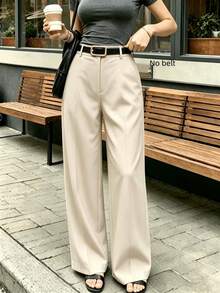 Crisp Drape Wide Leg Trousers For Women, Flattering Straight Leg Pants, Office Wear, All Season, Solid Color Versatile Suit Pants - Off-white - View 1