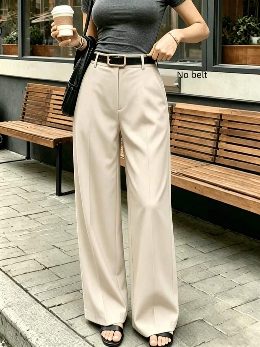 Crisp Drape Wide Leg Trousers For Women, Flattering Straight Leg Pants, Office Wear, All Season, Solid Color Versatile Suit Pants - Off-white - View 1