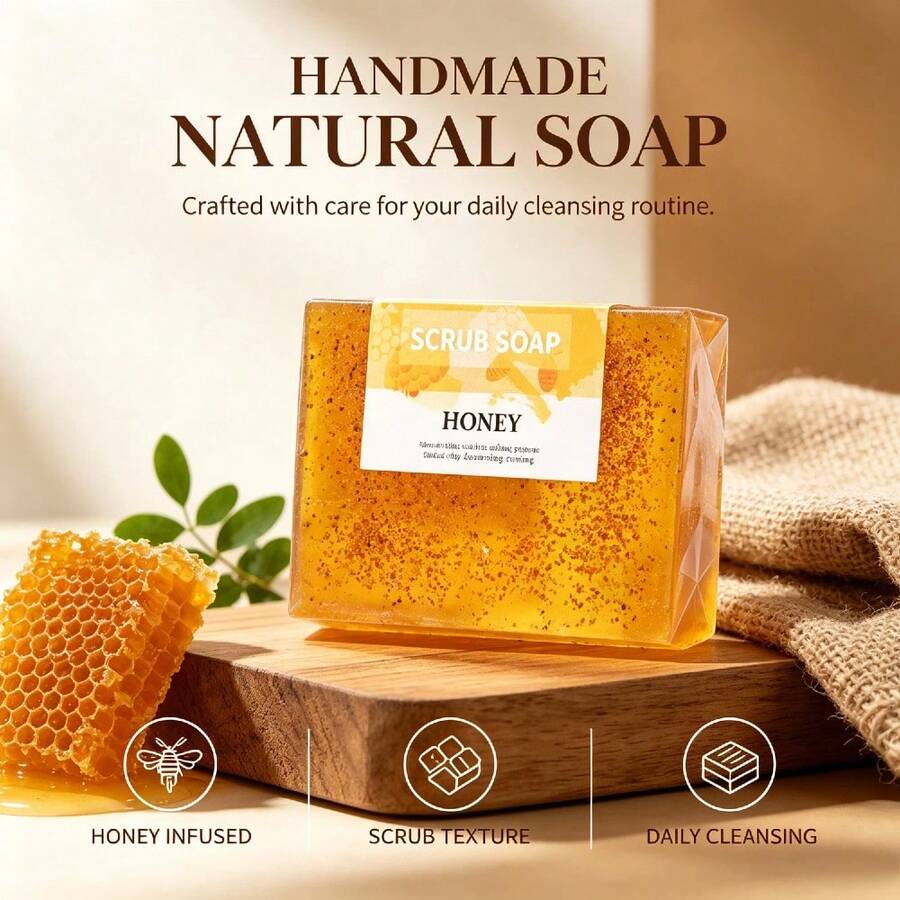 Honey Essential Oil Scrub Handmade Soap, Suitable For Cleansing And Bathing, Handmade Fragrance Essential Oil Soap - Honey - View 1