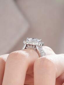 AIHUASI 2pcs/Set 925 Sterling Silver Women's Wedding Ring, Vintage Style, 7.5*7.5mm 2.5ct Princess Cut High-Grade Cubic Zirconia, Luxury Bridal Jewelry Gift - Silver - View 9