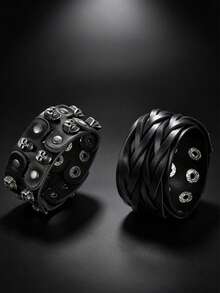 2pcs Punk Style Sports Casual Geometric Design Bracelets, Suitable For Men's Party, Sports, Fashion Wear, Exquisite Bracelet Gift For Men - Black - View 1