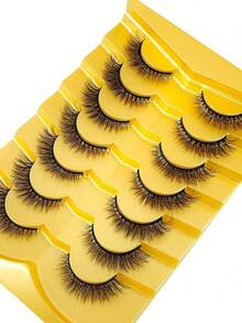 New 7 Pairs/Set Short 3D Faux Mink False Eyelashes, Russian DD Curl, Handmade, Natural Fluffy Dense, Full Strip False Eyelashes, Wholesale, Eye Makeup False Eyelashes - Black - View 3