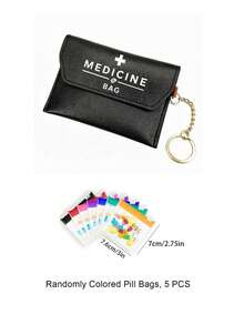 "MEDICINE BAG" Printed Leather Portable Pill Pouch With Keychain, Can Be Directly Attached To Bags Or Keys, For Carrying Pills, Tablets, Band-Aids And Other Small Medical Supplies. Comes With 5 Sealed Dust-Proof Compartments. Minimalist Premium Design, Lightweight And Space-Saving. Suitable For Commuting, Outdoor Travel, Home Use, Elderly, Students And Travelers. Compact Portable Medical Storage Bag, Essential Travel Accessory. - Multicolor - View 13
