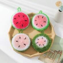 4pcs Watermelon Pattern Dish Brushes & Dish Cloths, Thick Round Dish Scrubbers - Random Color - Multiple Styles - View 2