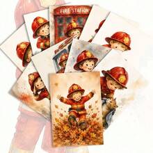 24pcs + 1 Red Envelope Cute Firefighter Theme Greeting Cards & Postcards, Featuring Brave Heroes And Rescue Dogs, Suitable For Thanksgiving, Classic Watercolor Style Art Stationery Set - Sets - View 3