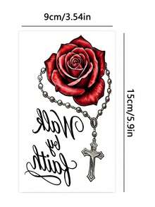3pcs Red Rose & Black Chain Bead Temporary Tattoo Stickers, Waterproof & Long-Lasting, Suitable For Feet, Legs, Arms, Back And Full Body, Perfect For Parties, Travel And Daily Wear - Multicolor - View 9
