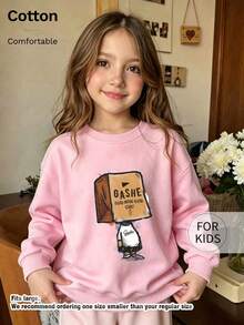 Kids Cotton Long Sleeve Crew Neck Sweatshirt With Gashe Letter & Box Head Cartoon Graphic Print Casual Pullover For Kids - Pink - View 3