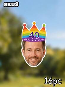 8/16/24pc Personalized Crown Party Hat Face Banner,Custom Photo Face Bunting Garland,Birthday Party Decorations, Custom Face Banner, Face Garlands,Milestone Birthday Party Decor,Home Decor - Multicolor - View 10