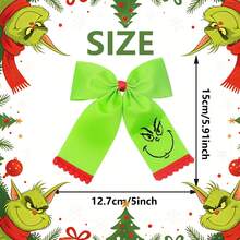 The Grinch Christmas Green Large Bow Hair Clip, Smiling Face Hair Tie Set, Half-Up Hair Accessory, Halloween Christmas Party Styling Hair Ornament, Holiday Atmosphere Photo Prop, Creative Niche Holiday Gift Accessory - Multicolor - View 7