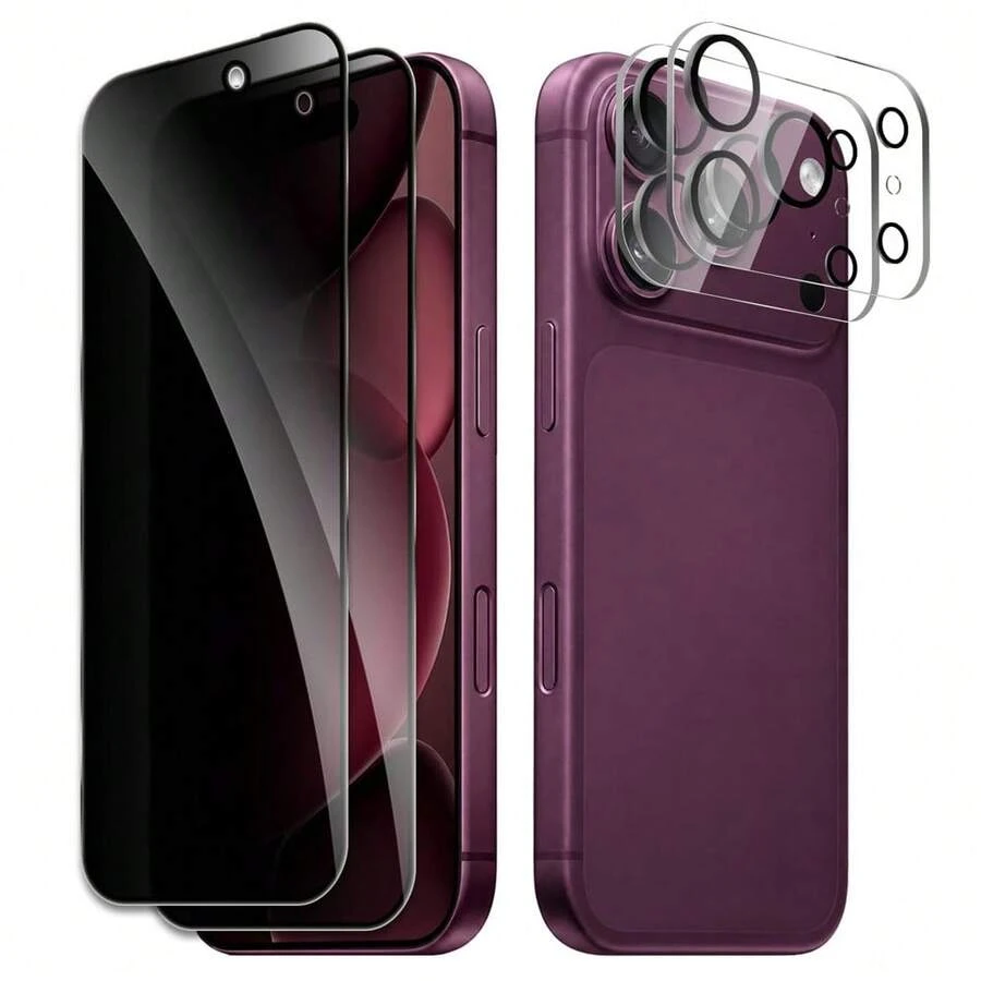 2pcs Anti-Peeping Privacy Tempered Glass Screen Protector + 2pcs Anti-Scratch Lens Protector Film Compatible With IPhone 18 Pro Max/18 Pro/18/Ultra Series - Clear - View 1