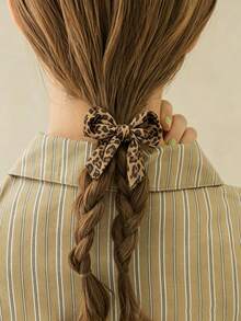 1pc Leopard Print Hair Accessory With Ribbon, Suitable For Minimalist Hairstyles, Ideal Everyday Wear Accessory. Can Be Used As Ponytail Clip, Hair Tie, Hair Tie And More - Multicolor - View 7