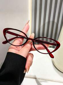 Cat Eye Exquisite Popular Design New Portable Plastic Frame Women's Transparent Glasses, Suitable For Outdoor Party Street Photography Decoration - Clear - View 5