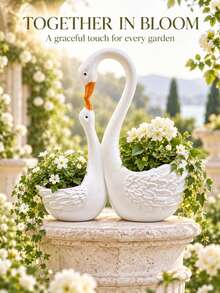1pc Double Swan Planter, Elegant White Bird-Shaped Flower Pot With Two Planting Compartments, Succulent And Small Plant Container For Outdoor Garden, Patio, Porch, Balcony, Lawn And Yard Decor - New Product - View 6