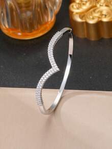 1 Set V-Shaped Cubic Zirconia Women's Bracelet & Ring Set, Gold/Silver Color Optional, Suitable For Banquet And Party Wear - Arrow SZ - View 15