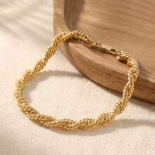 1pc Thick 14K Gold Plated Copper Multi-Strand Braided Twisted Rope Bracelet, Women's Daily Party Wear, Vintage Fashion Jewelry - Gold S - View 2