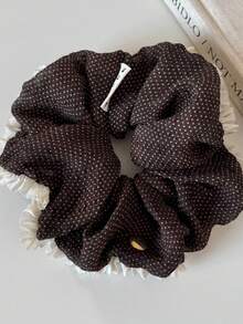 1pc Korean Style Elegant Coffee Color Polka Dot Scrunchie Hair Tie For Women High-End Autumn Winter Bun Ponytail Unique Beautiful Hair Rope - Multicolor - View 1
