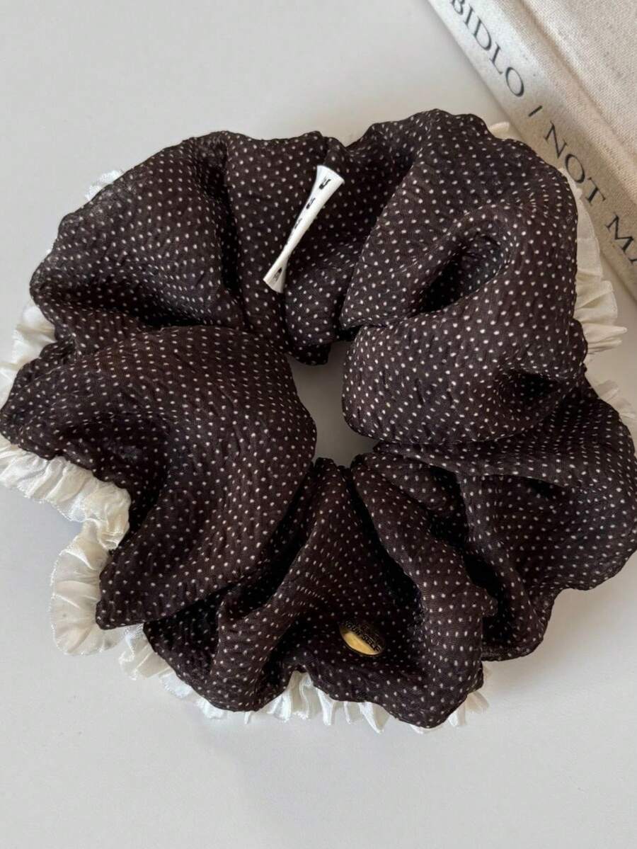 1pc Korean Style Elegant Coffee Color Polka Dot Scrunchie Hair Tie For Women High-End Autumn Winter Bun Ponytail Unique Beautiful Hair Rope - Multicolor - View 1