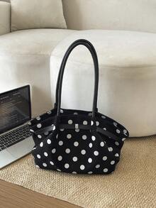 女款時尚百搭單肩通勤包，秋冬新款，學生辦公大容量托特包，仿麂皮購物包 - 黑色 - 查看 8