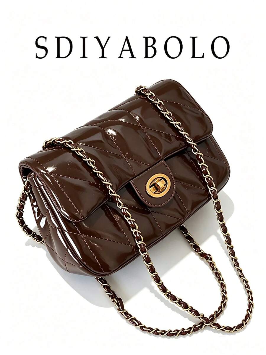 Fashion Classic Clown Solid Color Diamond Quilted Patchwork Design Chain Square Bag Twist Lock Closure Burgundy