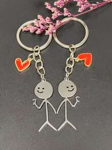 2pcs Stick Figure Love Couple Keychain/Best Gift For Valentine's Day, Christmas, Suitable For Keychains, Backpack Charms, Car Keychains Or Decorations - Multicolor - View 4