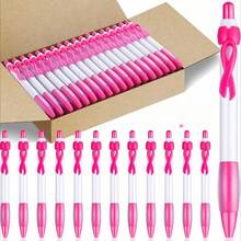 10pcs "Breast Health Care" Theme Ribbon Pens, Creative Pink Push-Button Ballpoint Pens, Breast Cancer Awareness Gifts, Unique Ribbon Clip Design, Spreading Hope And Care, Black Ink, Smooth Writing - Pink - View 3
