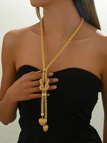 1pc Unique Vintage Chunky Chain Flower Adjustable Pull Sweater Necklace For Wedding Party - Yellow Gold - View 11