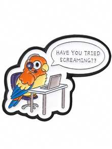 1pc "HAVE YOU TRIED SCREAMING?"Cartoon Working Parrot Enamel Brooch, Lapel Pin Badge For Backpack Decor, Gift For Friends - Multicolor - View 6