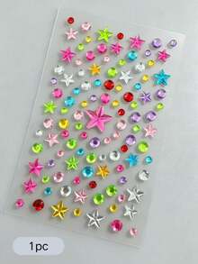 1pc Colorful Heart & Star Face Decoration Stickers, Multi-Specification Rhinestone Combination Elements, Convenient Self-Adhesive Glue-Free, Music Festival Carnival Photo Shoot Atmosphere Face Makeup Stickers, Comic Convention Photo Shoot Makeup Decoration Stickers, Eye Area Colorful Rhinestone Embellishment Stickers - Multicolor - View 9