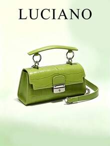 Light Luxury Green Crocodile Embossed Handbag, Korean Style Versatile Chain Shoulder Crossbody Bag For Women, 1pc Green PU Women's Bag - Green - View 1