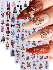 5PCS Christmas Party Nail Art Stickers, Gold Glitter Neon Lights Christmas Tree Snowflake Pattern Nail Art Stickers, DIY Holiday Nail Art Decoration - Multicolor - View 1
