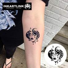 INKARTLINK 1PC Stiker Tato Malaikat Iblis Ganda Hitam & Putih, Stiker Tato Seni Tubuh Tahan Air Sementara, Bertahan 2-5 Hari, Stiker Tato Warna Transfer Air, Cocok Untuk Pria & Wanita, Wajib Dimiliki, Dekorasi Penting Untuk Pesta, Dekorasi Tubuh Perayaan Liburan - Hitam - View 3