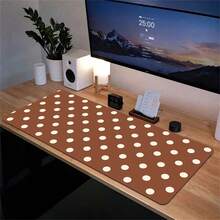 Korean INS Full Screen Brown Base White Polka Dots PU Leather Desk Pad Protector Mouse Pad Office Desk Mat Waterproof Non-Slip PU Desk Blotter Pad Gaming Esports User - View 3