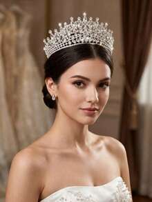 1 vương miện đính đá rhinestone lấp lánh, phù hợp cho đám cưới, tiệc tùng, yến tiệc, biểu diễn sân khấu - Bạc - Xem 3