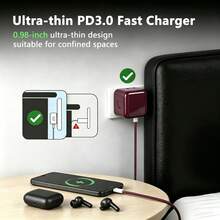 Charger Cepat Portabel 40W GaN Deep Cherry, Output AVS Maksimum 60W, Protokol PD3.2 Terintegrasi, Memberikan Pengisian Daya Efisien Berkecepatan Tinggi. Desain Gallium Nitride Portabel Sangat Mengurangi Ukuran Charger Sambil Mempertahankan Output Daya yang Stabil, Kompatibel dengan Seri 18/17/16/15, Kompatibel dengan Seri Ultra, Kompatibel dengan Seri dan Perangkat yang Mendukung USB, Pengganti Sempurna untuk Adaptor Dinding Asli, Charger Ponsel Portabel - Steker Tipe AS A (110-127V) - View 6
