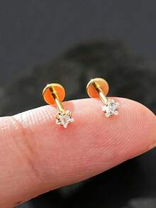 4pcs/2pcs Set Exquisite 316L Hypoallergenic Stainless Steel Star-Shaped Cubic Zirconia Internal Threaded Stud Earrings, Nose Studs, Lip Studs, Suitable For Women's Lip, Ear Cartilage Piercing Jewelry - Multicolor - View 12