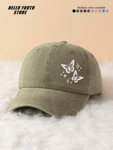 1pc Butterfly & Star Pattern Baseball Cap, Lightweight, Comfortable, Sweat-Absorbent, Sun-Protective, Multi-Functional, Washed Vintage Style, Suitable For Daily Wear And Life, Daily Outfit Decorative Hat - A - View 19