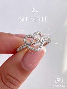 1pc "Mom" Letter Rhinestone Ring, Exquisite& Unique, For Attending Balls, Gatherings And Parties, High-Quality Jewelry Gift For Women - Letter - View 1