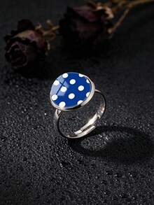 YUJUGLOW 1PC Adjustable Minimalist Cartoon Round Polka Dot Pattern With 316 Stainless Steel Round Open Ring, Suitable For Women's Daily Wear - Blue - View 4