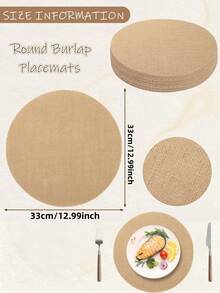 100/50/26/70/12pcs Round Linen Placemats, Trivets, Heat-Resistant Reusable Brown Table Mats, Suitable For Kitchen, Dining Room, Wedding, Home Decor, Party, Birthday Gathering, Dinner, Holiday, Farmhouse Style Round Rustic Tabletop Decoration - Khaki - View 10