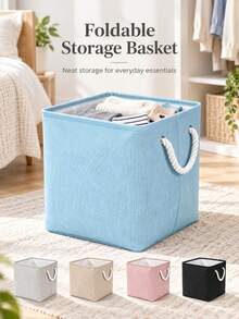 Collapsible Storage Basket With Rope Handle, Square Foldable Fabric Storage Box, Suitable For Clothes, Underwear, Socks And Daily Items, For Bedroom Wardrobe Shelves And Bathroom Clothing Storage - Multicolor - View 1