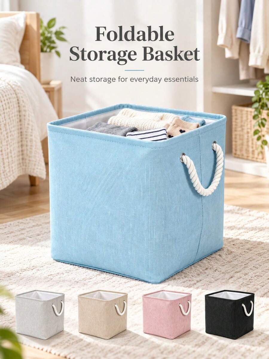 Collapsible Storage Basket With Rope Handle, Square Foldable Fabric Storage Box, Suitable For Clothes, Underwear, Socks And Daily Items, For Bedroom Wardrobe Shelves And Bathroom Clothing Storage - Multicolor - View 1