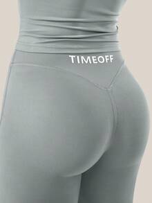 TimeOff 女款純色修身圓領短袖直筒褲休閒基礎健身瑜伽跑步運動套裝 - 灰色 - 查看 5