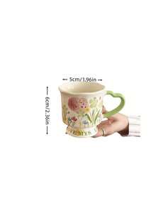 Fashionable High-End Cute Floral Print Ceramic Coffee Cup, Heart-Shaped Handle, Wavy Shell Edge Base Tea Cup, Colorful Country Floral Pattern Ceramic Cup, Exquisite Home Dining Table Drinkware, Sweet Birthday Gift For Girls - Multicolor - View 12
