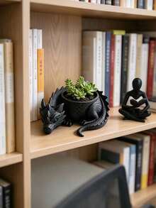 1pc Black/White 3D Printed (Plastic Material) Mini Fantasy Dragon Guardian Planter, Creative Succulent Green Plant Pot, Desktop Decoration Ornament, Bar/Desk/Tabletop Art Decor - A - View 9